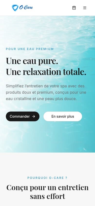 Version mobile de la page d’accueil O’Care.