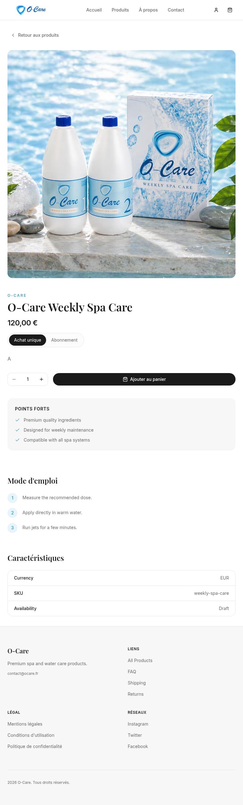 Fiche produit O’Care avec informations, prix et parcours d’achat.
